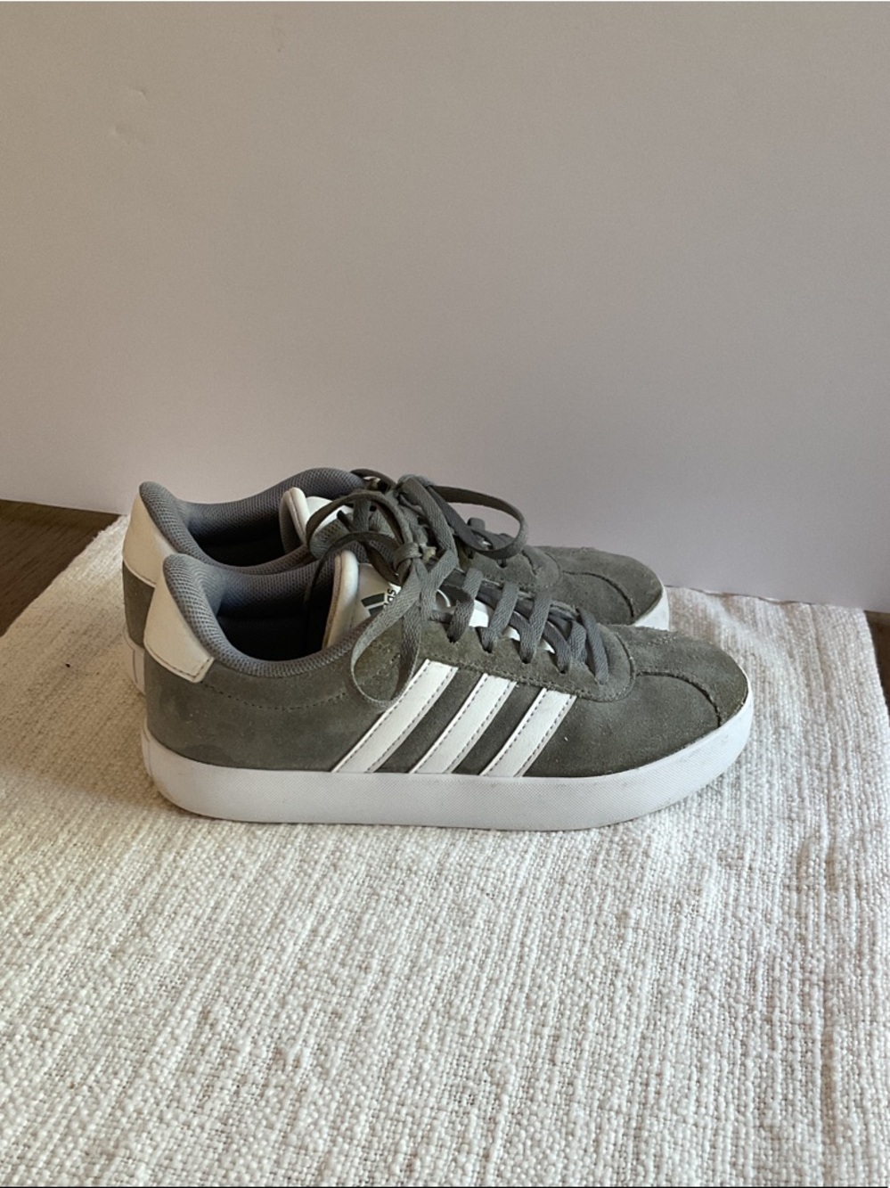 adidas Kids Suede Sneakers in Gray with White Stripes
